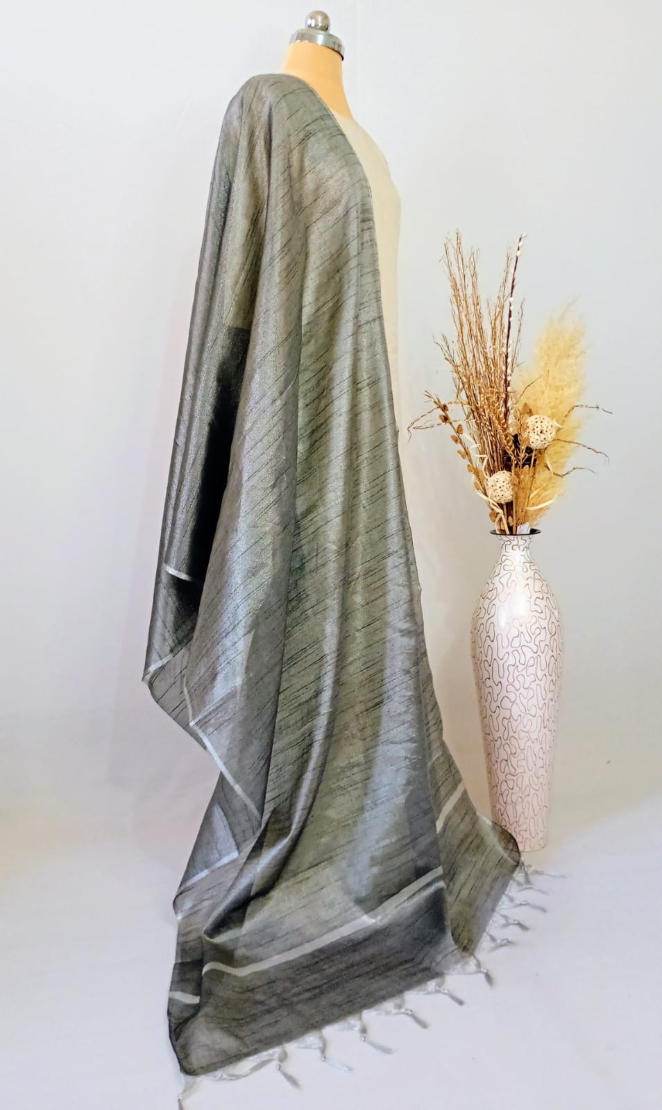 Tissue Grey plain dupatta