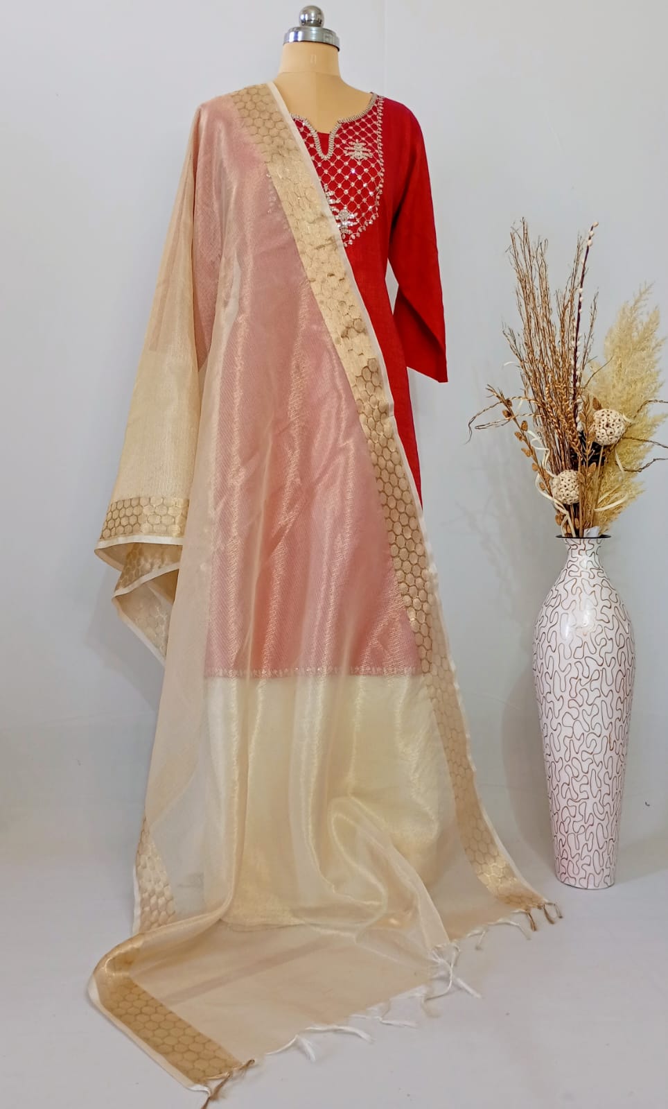 Tissue Golden plain Dupatta with Zari border