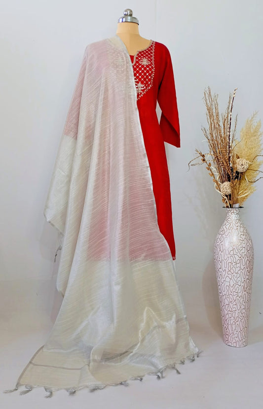 Tissue Silver plain Dupatta