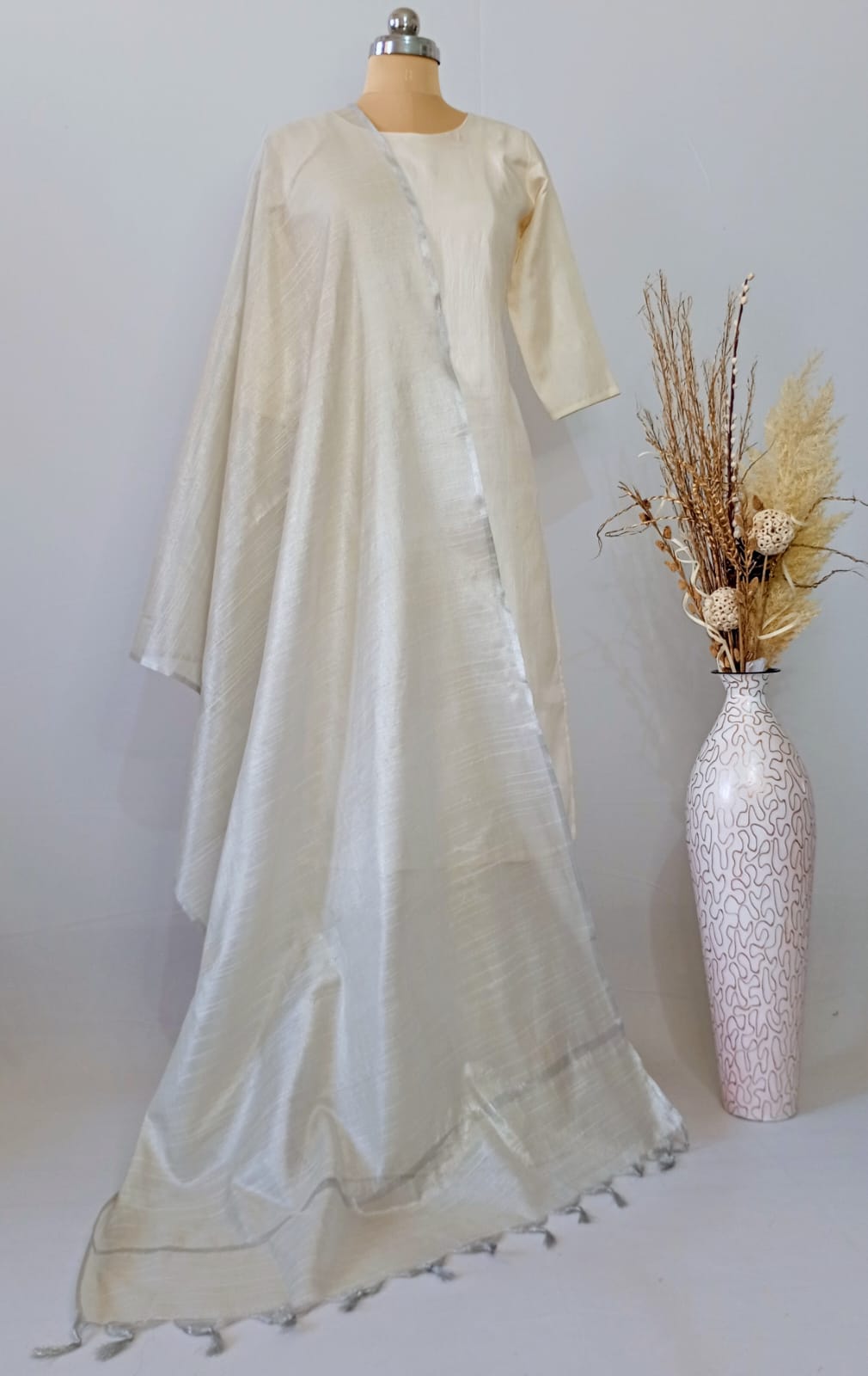 Tissue Silver plain Dupatta