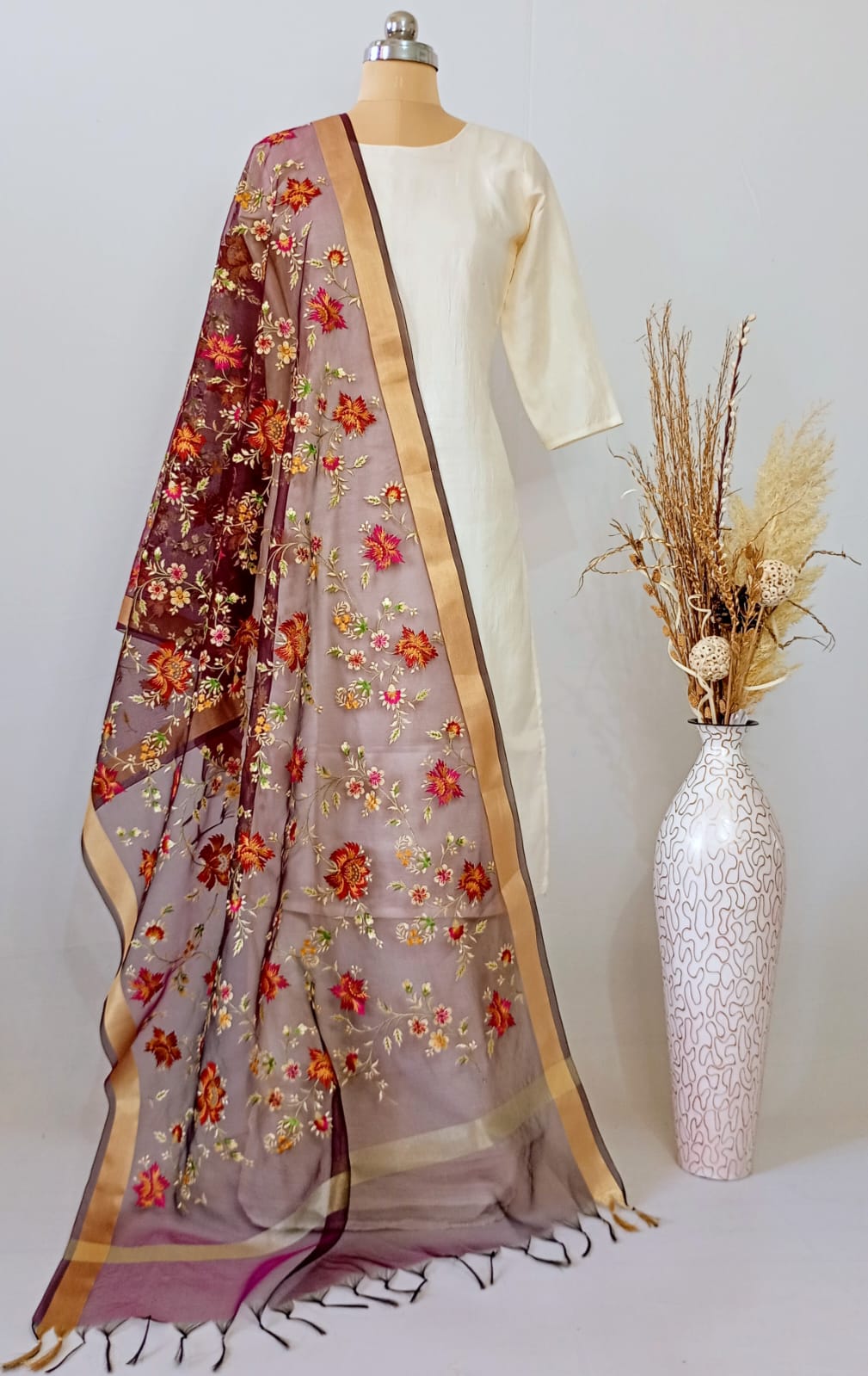 Organza Mauve Kashidakari Dupatta