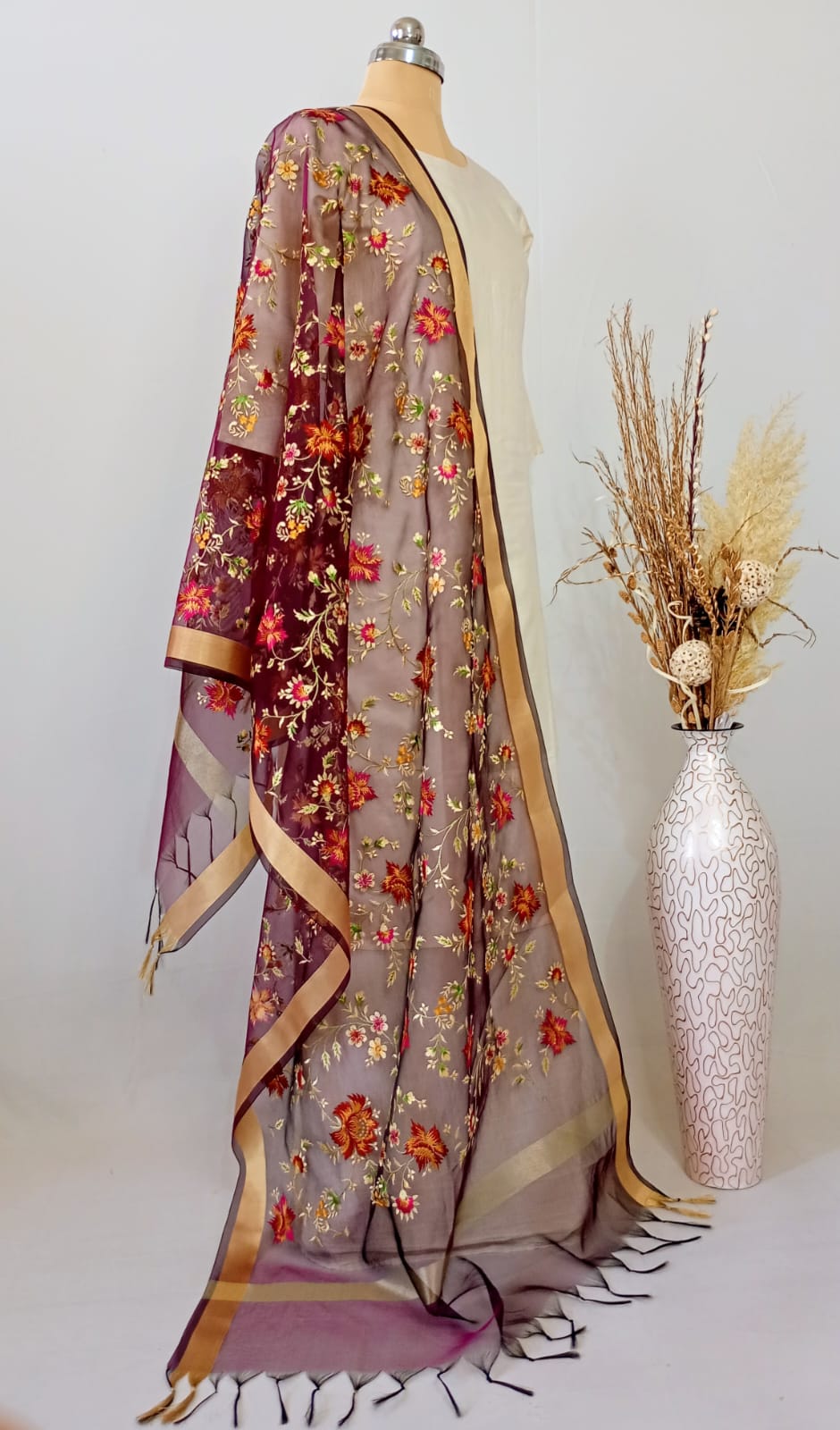 Organza Mauve Kashidakari Dupatta