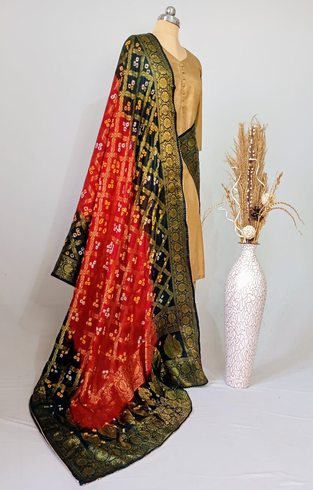 Pure Silk Gharchola Dupatta in Classic Red and Black