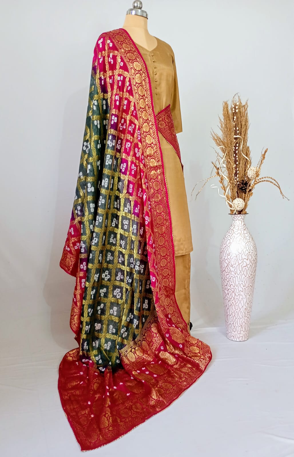 Pure Silk Gharchola Dupatta in Grey and Pink
