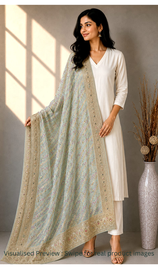 Viscose Georgette  Baby blue Bandhej dupatta