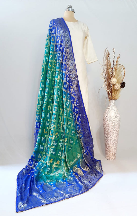 Pure Silk Gharchola Dupatta in Turquoise and Royal Blue