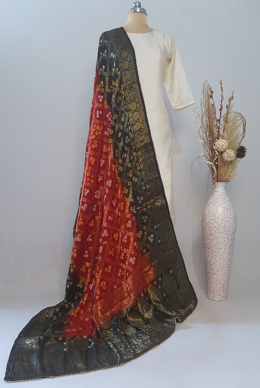 Pure Silk Gharchola Dupatta in Classic Red and Black