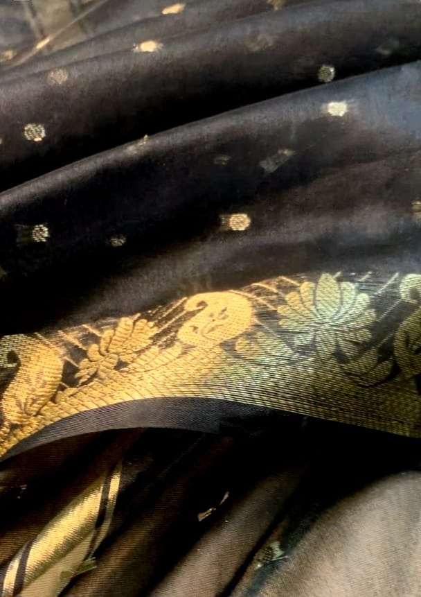 Chanderi Silk Black Pearl Butti border Dupatta