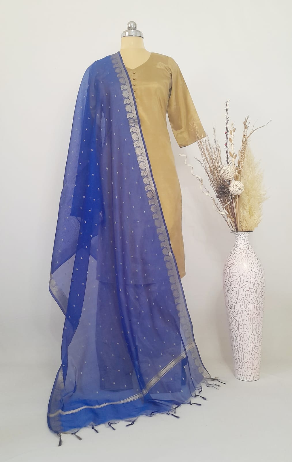 Chanderi Silk Royal Blue buti border Dupatta