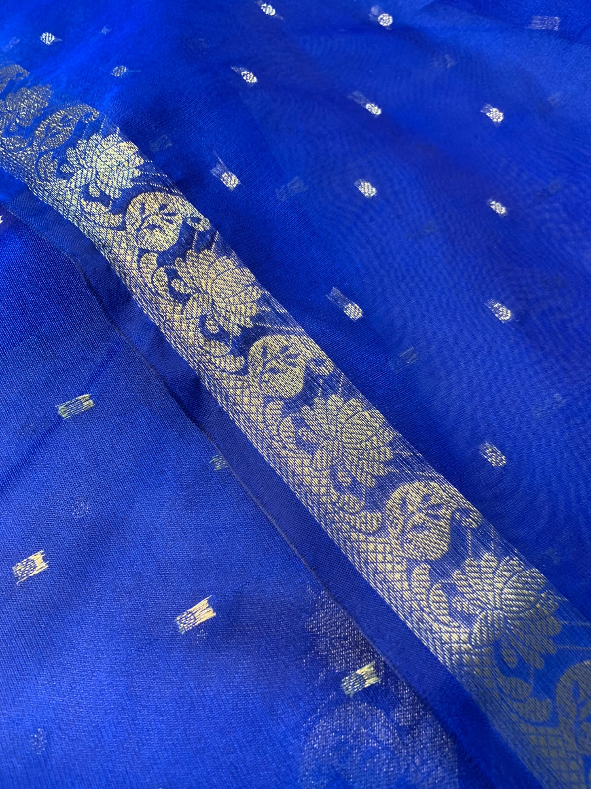 Chanderi Silk Royal Blue buti border Dupatta