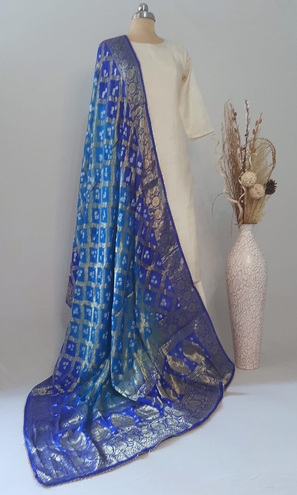 Pure Silk Gharchola Dupatta in shades of Blue