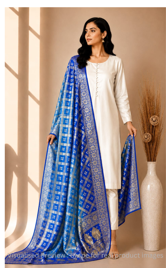 Pure Silk Gharchola Dupatta in shades of Blue