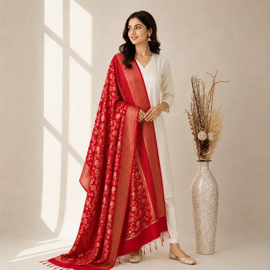 Banarasi Tapeta Silk Poster Red Dupatta