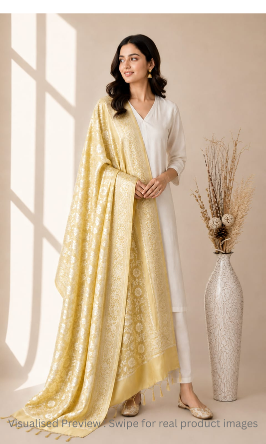 Banarasi Tapeta Silk Cream Dupatta