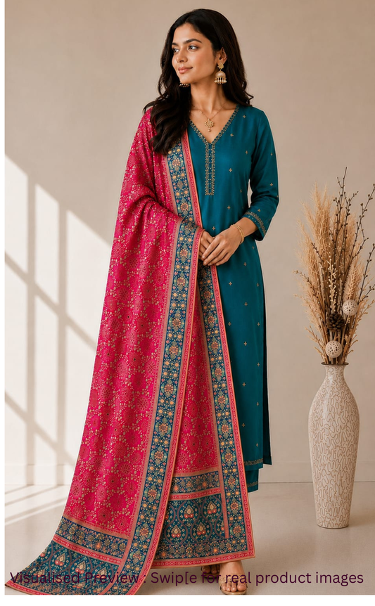 Viscose Dola Silk Position Print Pink Dupatta