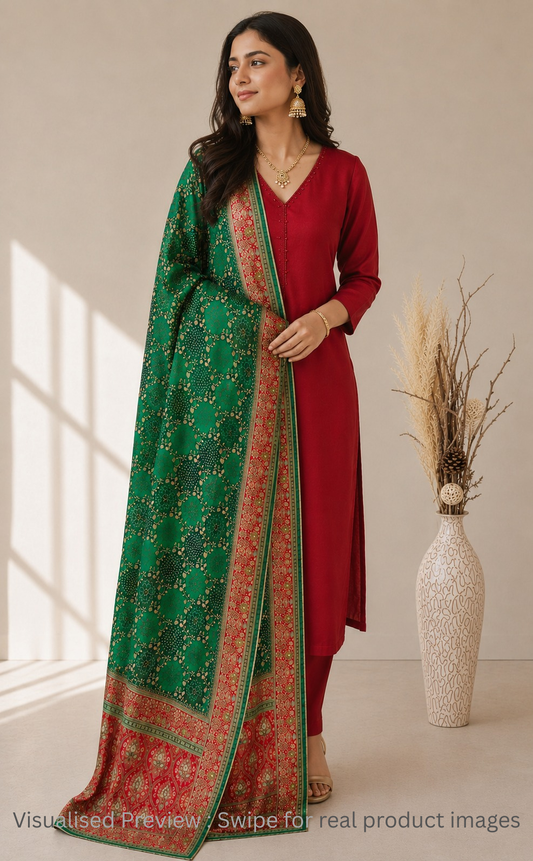 Viscose Dola Silk Position Print Turquoise Green Dupatta