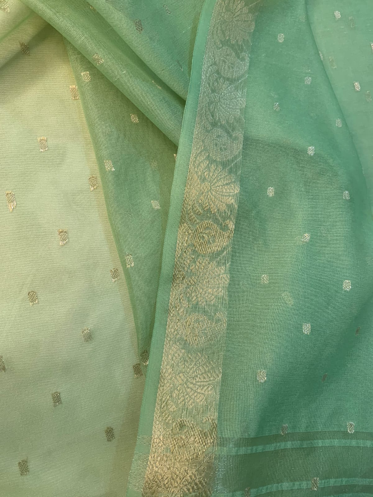 Chanderi Silk Mint Green Buti border Dupatta