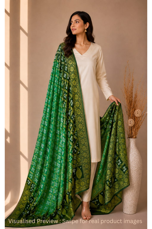 Pure Silk Gharchola Dupatta in Sap Green and Olive