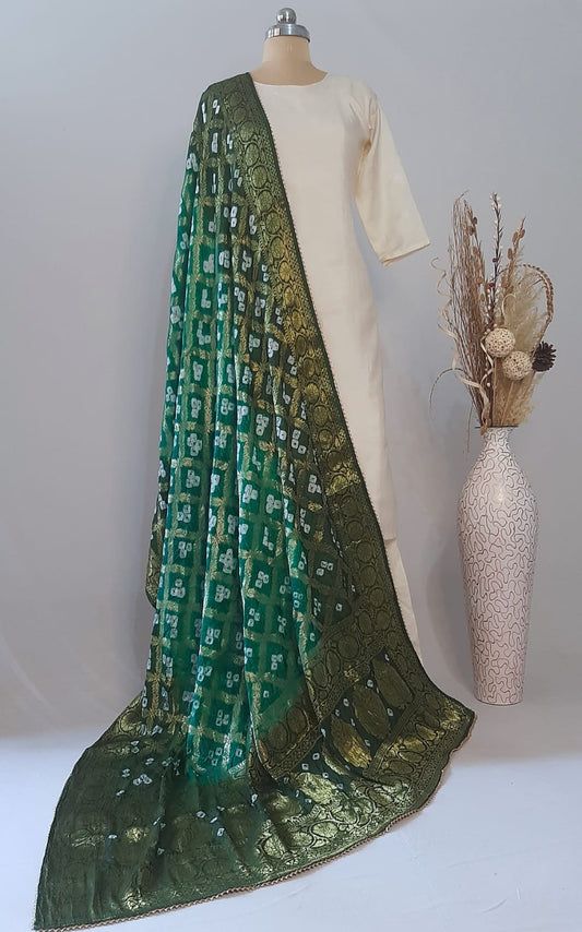 Pure Silk Gharchola Dupatta in Sap Green and Olive