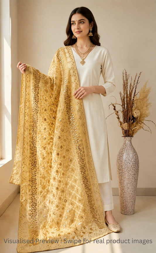 Nazaqat Georgette Corn Yellow Lakhnavi Gota work Dupatta