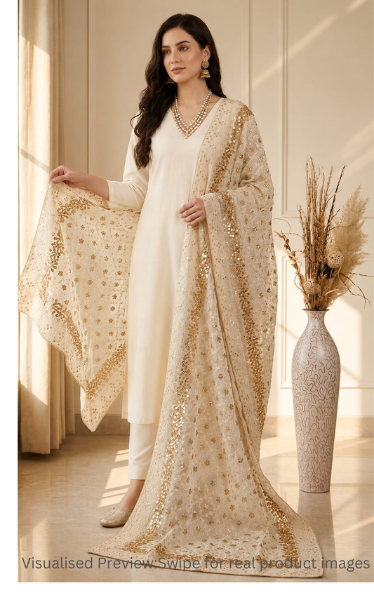 Nazaqat Georgette Off-White Lakhnavi Gota work Dupatta