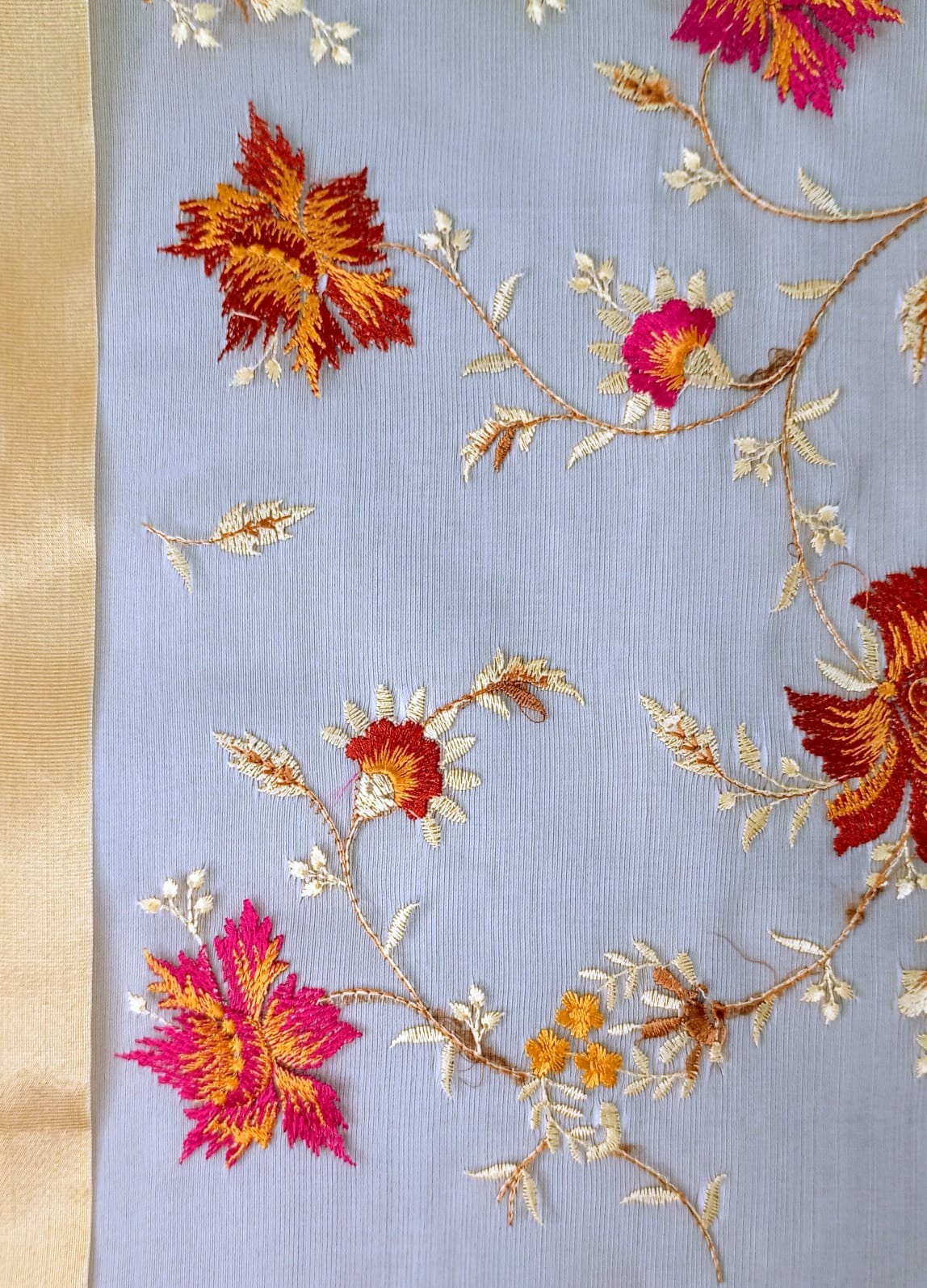 Organza Grey Kashidakari Dupatta