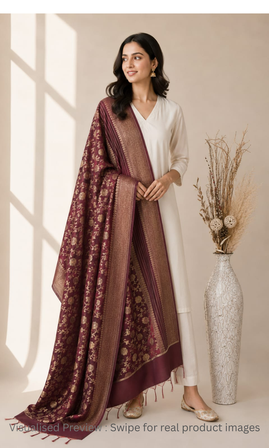 Banarasi Tapeta Silk Maroon Dupatta