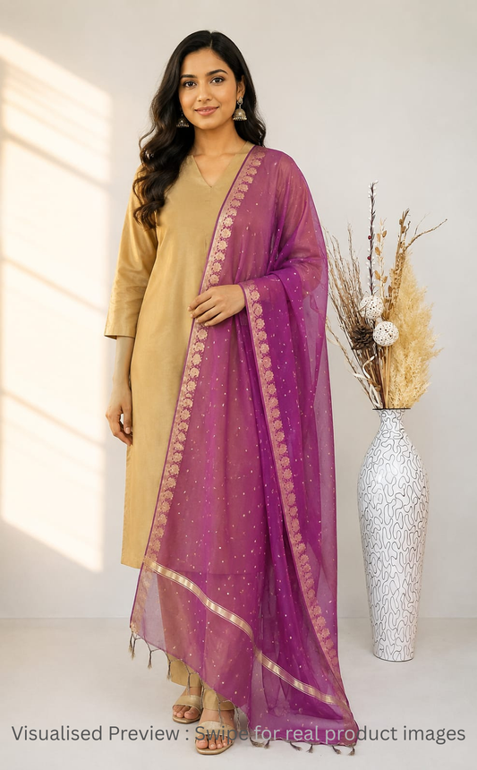 Chanderi Silk Mauve Mist Buti border Dupatta