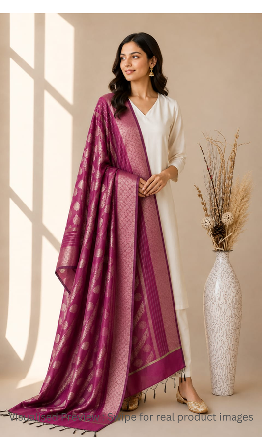 Banarasi Tapeta Silk Magenta Dupatta