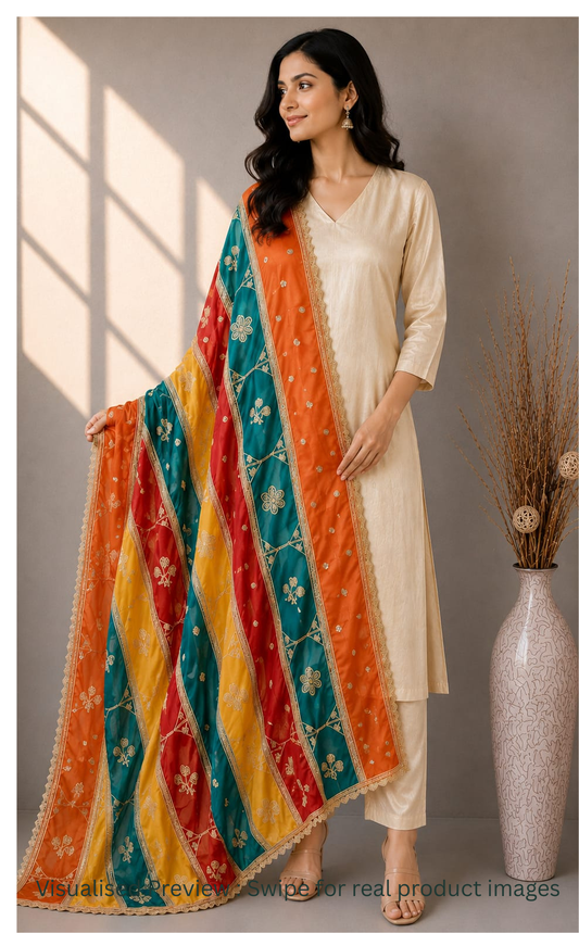 Organza Vintage Multicolor Dupatta