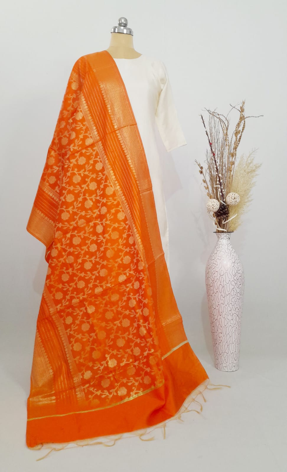 Banarasi Tapeta Silk Orange Dupatta