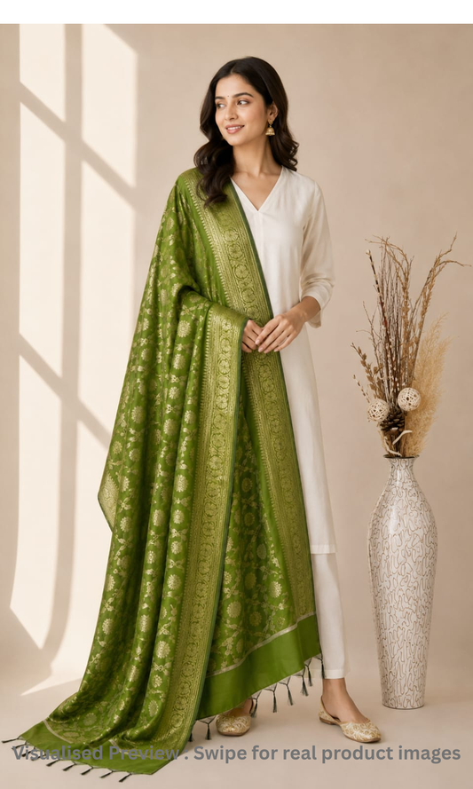 Banarasi Tapeta Silk Olive Green Dupatta