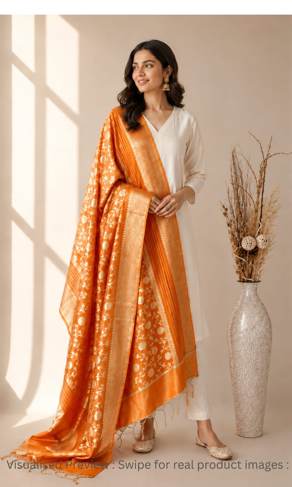 Banarasi Tapeta Silk Orange Dupatta
