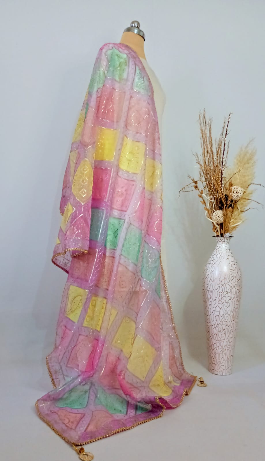 Organza Multicolor Sequins work Dupatta