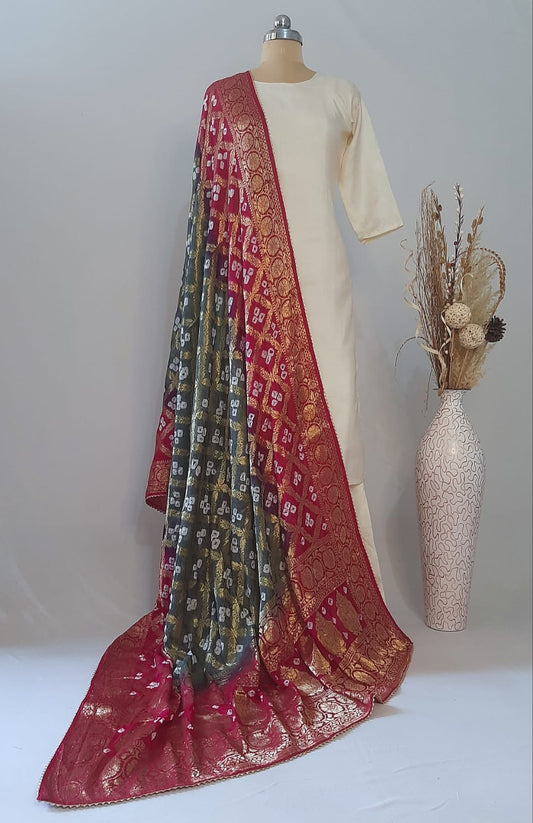 Pure Silk Gharchola Dupatta in Grey and Pink