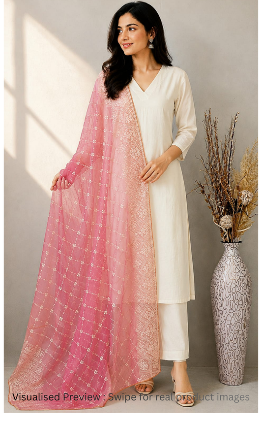 Tissue Baby Pink dupatta in Lakhnavi work