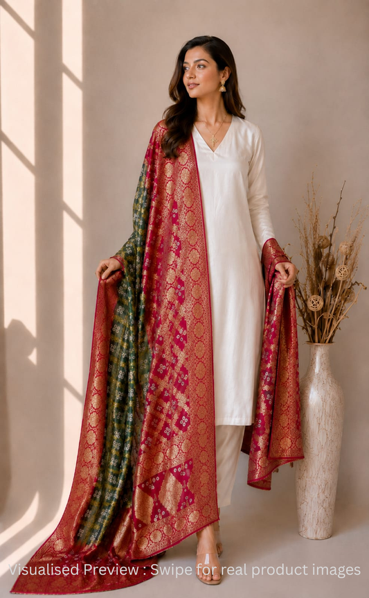 Pure Silk Gharchola Dupatta in Grey and Pink