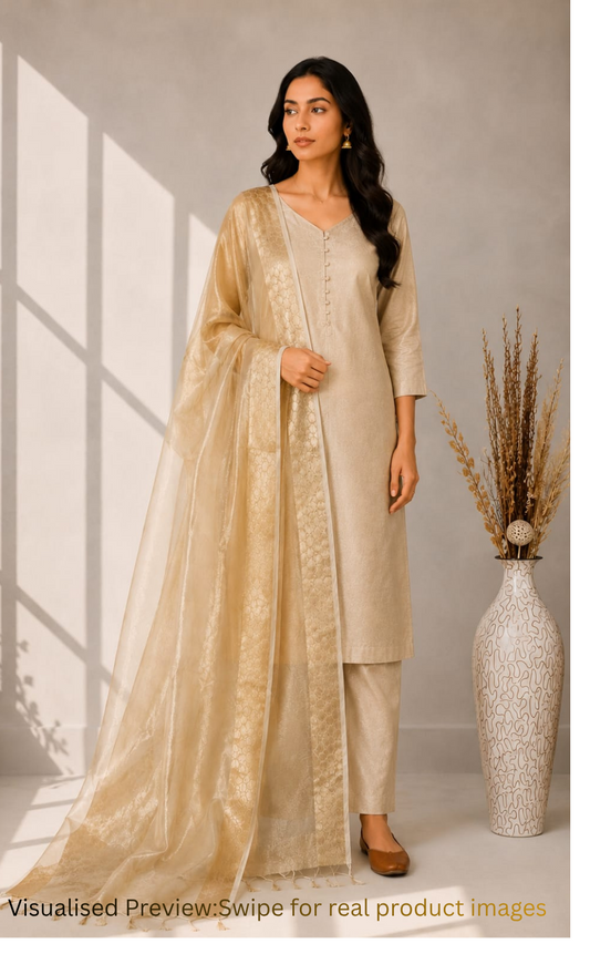 Tissue Golden plain Dupatta with Zari border