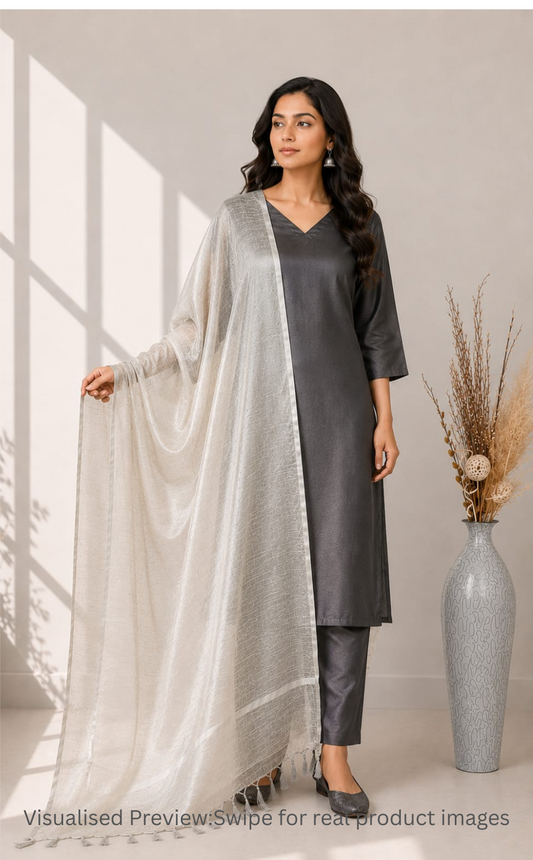 Tissue Silver plain Dupatta