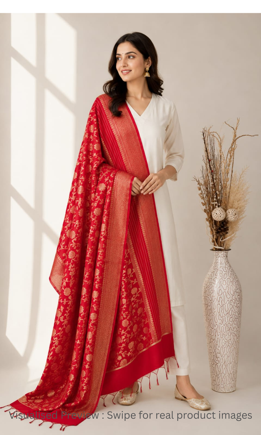 Banarasi Tapeta Silk Poster Red Dupatta