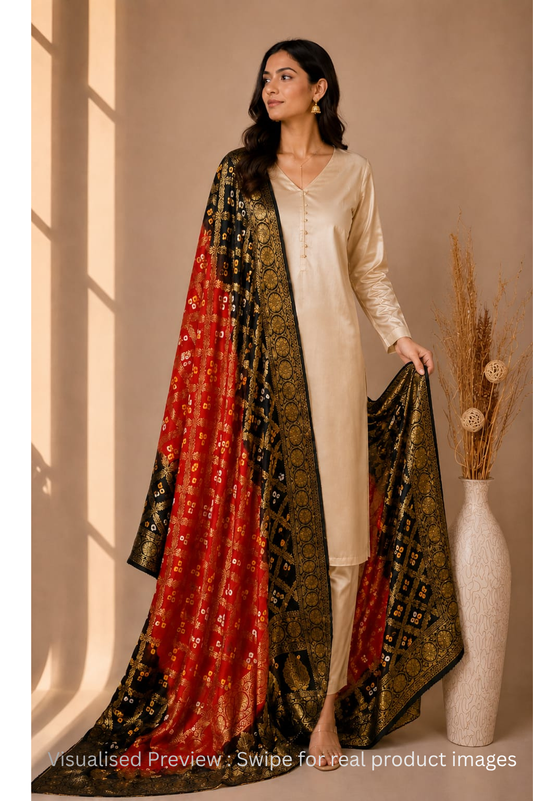 Pure Silk Gharchola Dupatta in Classic Red and Black