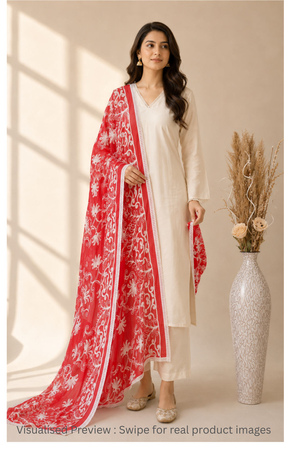Chiffon Crimson Red Dupatta Karachi work inspired