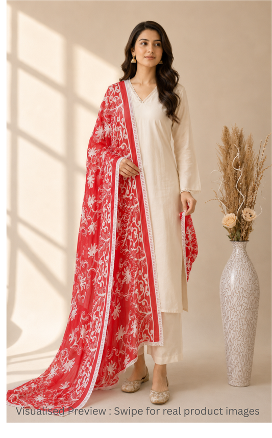 Chiffon Crimson Red Dupatta Karachi work inspired