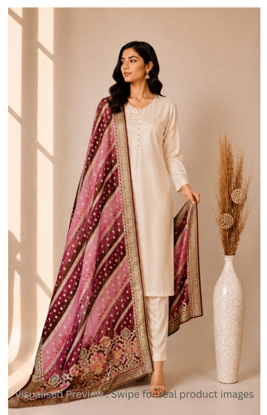 Tissue Position Print Dupatta in Lavender & Mauve