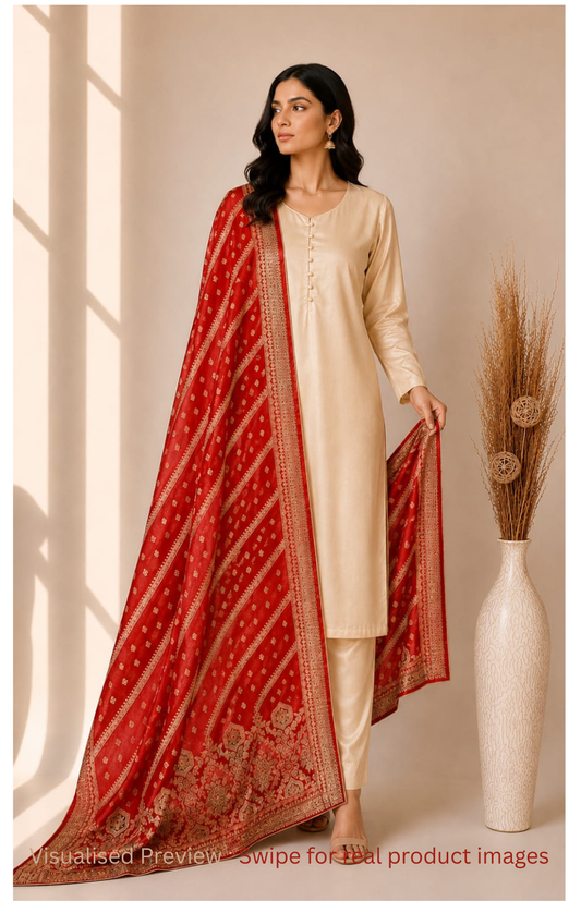 Tissue Solid Red Position Print Dupatta