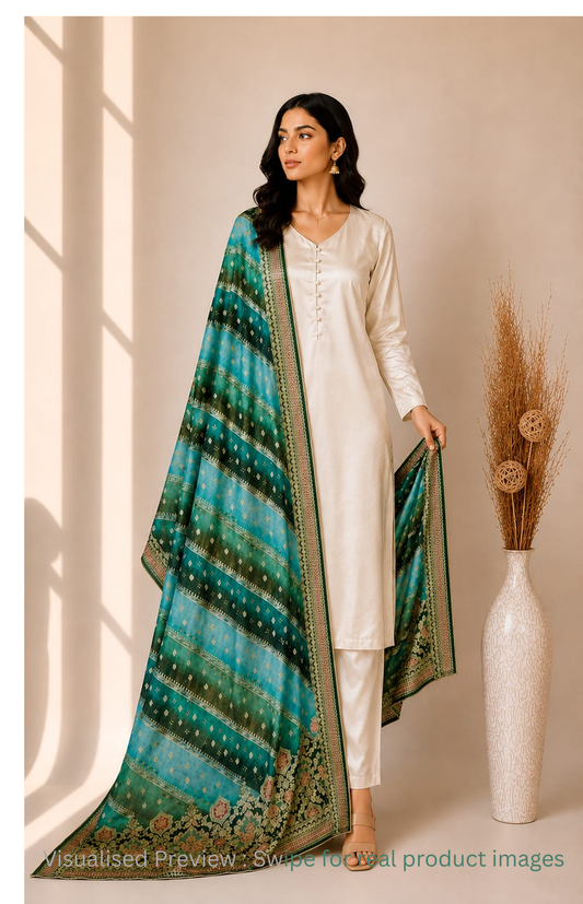 Tissue Position Print Dupatta in shades of Teal