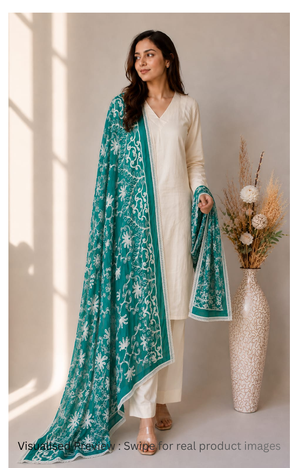 Chiffon Teal Green Dupatta Karachi work inspired