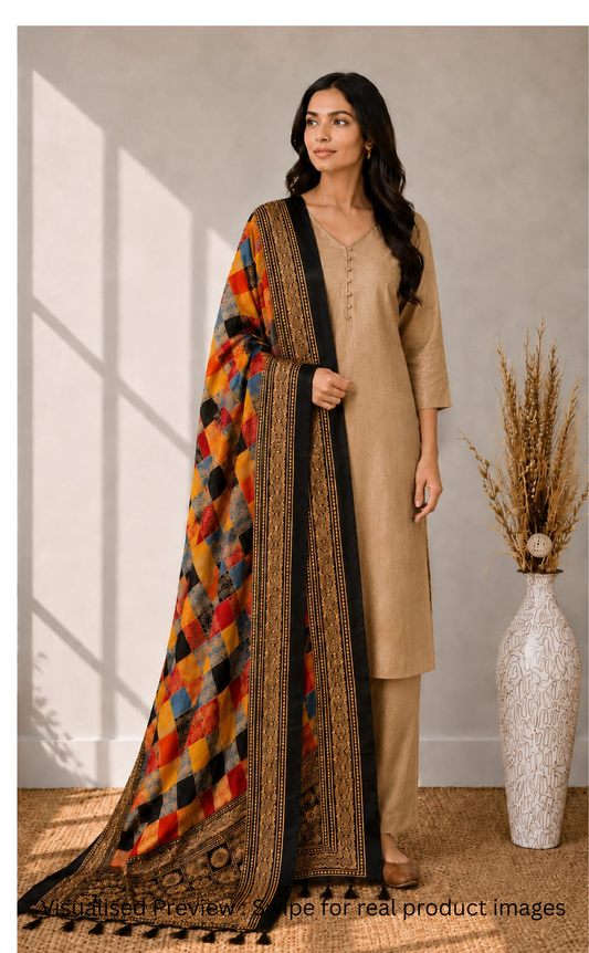 Art Silk Checkered Printed dupatta with border