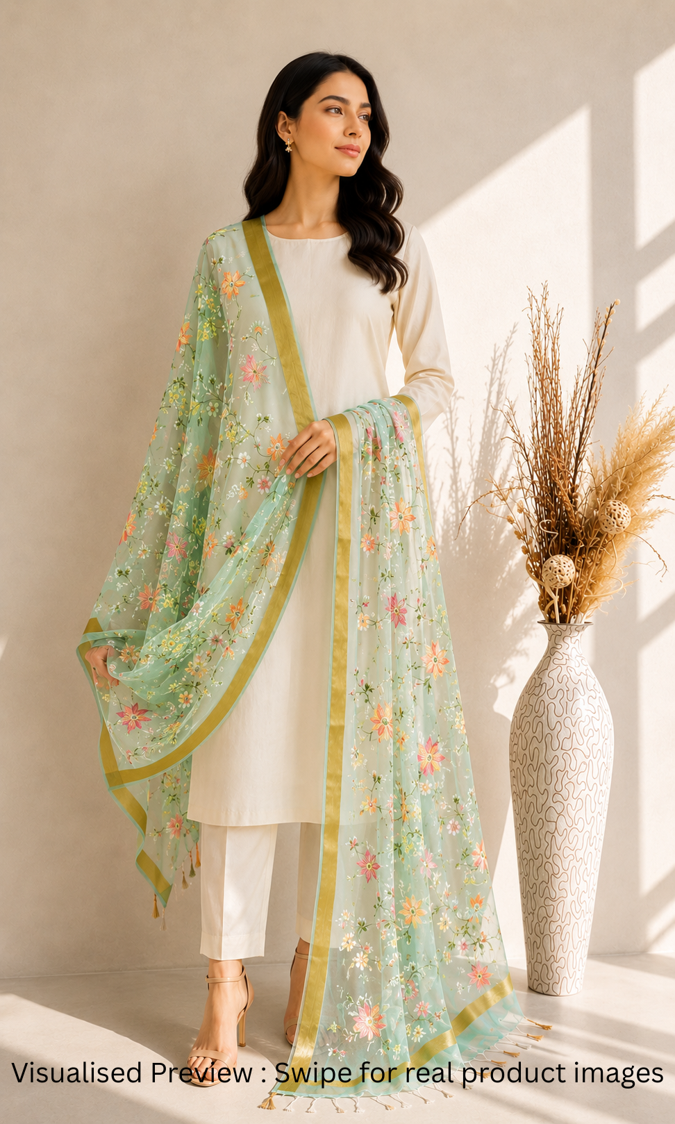 Organza Sea Green Kashidakari Ddupatta
