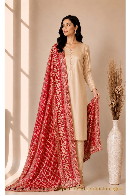 Nazaqat Georgette Crimson Red Lakhnavi Gota work Dupatta